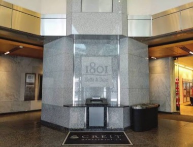 The lobby identity wall, 1801 Hollis and Duke